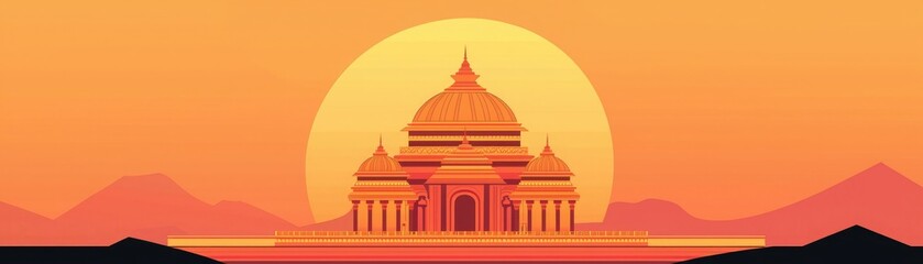 Fototapeta premium A stunning silhouette of an architectural monument against a vibrant sunset backdrop, perfect for travel and culture themes.