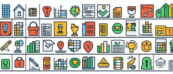 Visual representation of diverse icons for organizational and productivity tools in modern workspaces