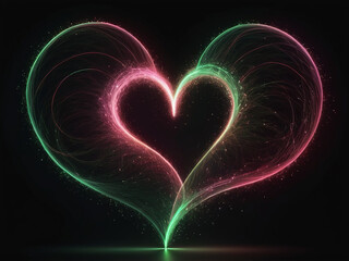 abstract Red pink green heart shape particle, Trails of Light.