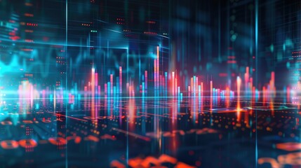 Abstract Digital Cityscape with Neon Lights