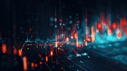 Fototapeta premium Abstract Digital Landscape with Red and Blue Lights