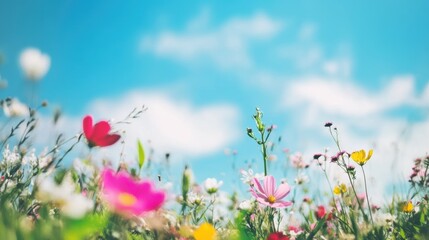 Obraz premium Peaceful Meadow with Blooming Wildflowers in Spring