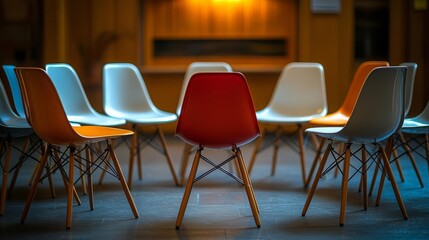 Introvert Solitude Minimalism Empty Seat in a Group Circle A circle of chairs in a social setting