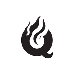 creative letter Q silhouette icon with liqfire uid shape