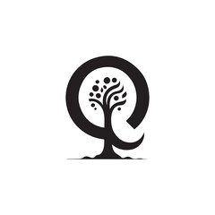 creative letter Q silhouette icon with tree 