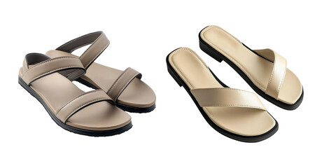 Stylish Beige Flip Flops on Transparent Background