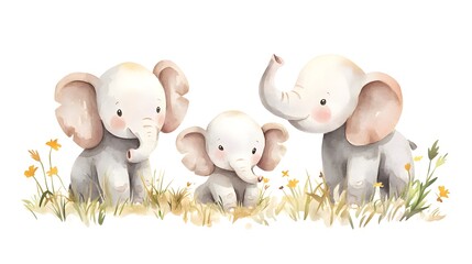Cute Watercolor Elephant Family Illustration   Nursery Decor  Kids Art Print  Animal Illus