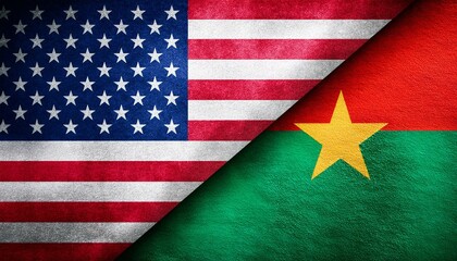 Obraz premium 古いビンテージのアメリカの国旗とブルキナファソの国旗(Old grunge vintage japan flag and Burkina Faso flag.) 