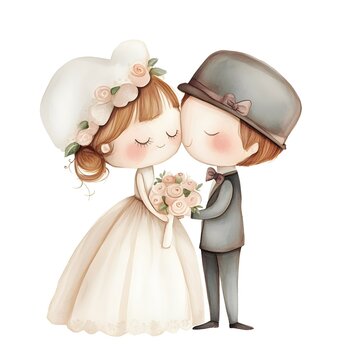 recommend clip art: Watercolor Illustration of Cute Cartoon Couple Getting Married