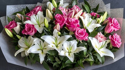 Elegant Valentine's Bouquet of Lilies and Roses