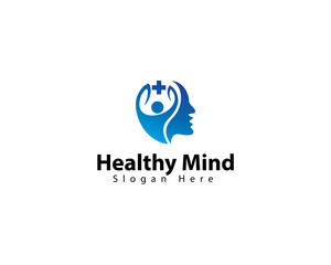 Obraz premium Healthy mind logo with head, people, and leaf concept simple and elegant