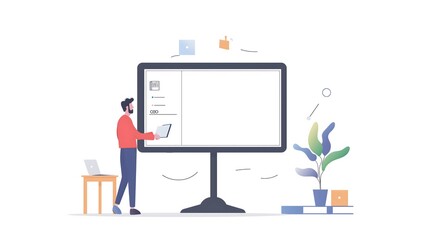 Man Using Tablet for Interactive Presentation on Large Screen in Office_4