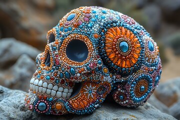 Obraz premium Colorful Skull Adorned with Vibrant Gemstones. 