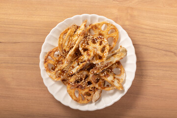 ごぼうと蓮根の甘だれ揚げ