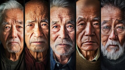 Five Portraits of Elderly Asian Men