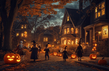 Halloween at the Witch’s Lair: A Foggy Forest, Glowing Jack-O'-Lanterns, and Ghostly Figures Hovering in the Air as the Witch Brews Potions in a Bubbling Cauldron Under the Full Moon


