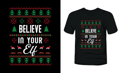 Believe in Your Elf ugly sweater design