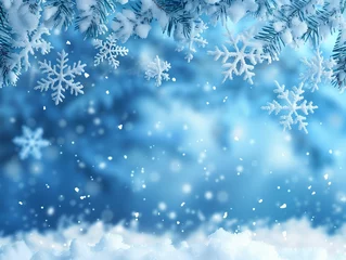 Fototapete Rund Snowflakes gently falling through a tranquil blue winter wonderland landscape. Generative AI © D.Myts