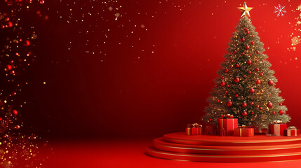 Stunning Christmas podium adorned with a festive tree and gifts, perfect for holiday celebrations