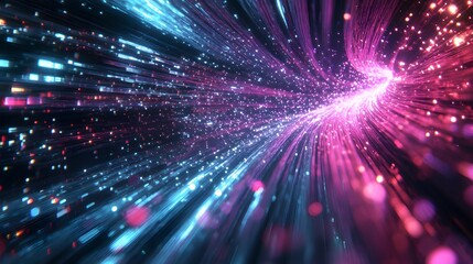 Fototapeta premium optical fibres dinamic flying from deep on technology background. 