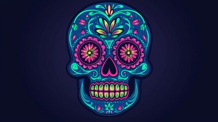 Vibrant sugar skull design representing the day of the dead celebration with intricate floral patterns and bold colors
