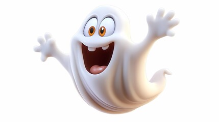 Fototapeta premium Cheerful white cartoon ghost with big eyes and a playful expression.