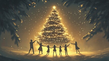 painting of chirstmas tree for greeting card