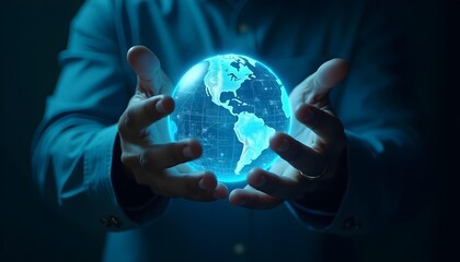 Handheld holographic blue globe