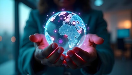 Handheld holographic blue globe