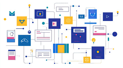Network connection of various items, concept of interconnected technology