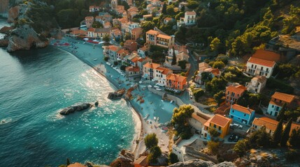 Fototapeta premium Aerial View of a Coastal Village