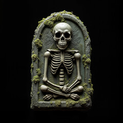 Obraz premium a skeleton sculpture with a green mossy frame, set against a dark background.