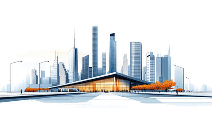 Obraz premium Skyscrapers and exhibition hall facades in the city