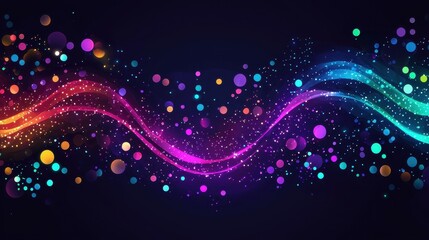 Obraz premium Vibrant, swirling waves of colorful dots and sparkles against a dark background create a dynamic and energetic visual effect.