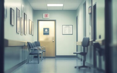 A defocused illustration of a doctor's office in a hospital clinic, showcasing soft, blurred elements that convey a sense of calm 