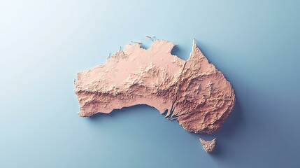 A minimalist map of Australia in light pastels, with a focus on its vast desert regions and coastlines
