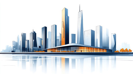 Obraz premium Skyscrapers and exhibition hall facades in the city