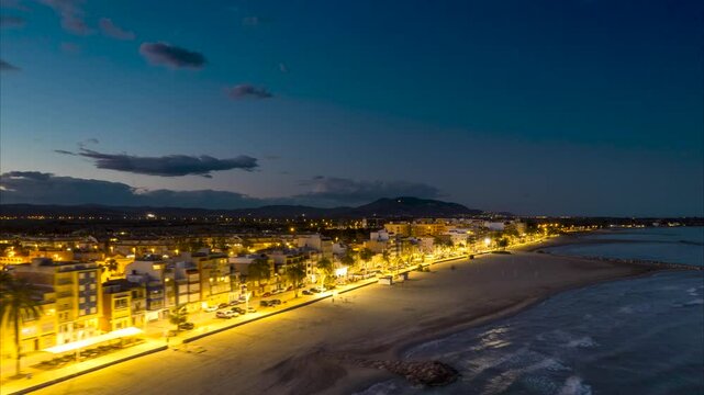 drone lapse at sunset above torrenostra beach