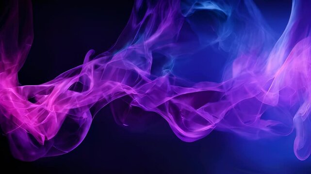 Delicate swirls of purple and blue smoke twist against a dark background, creating an ethereal and mysterious atmosphere.