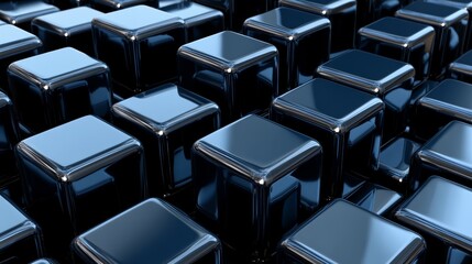 A close-up view of shiny, reflective cubes arranged in a grid pattern, showcasing a modern aesthetic.