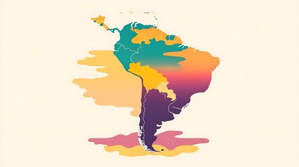 Obraz premium A simple, flat-design map of South America with subtle gradients and minimal country borders for a modern look