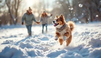 dog running in the snow