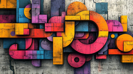 Fototapeta premium Bold and colorful abstract geometric shapes create vibrant and textured background, showcasing dynamic interplay of colors and forms that evoke creativity and energy