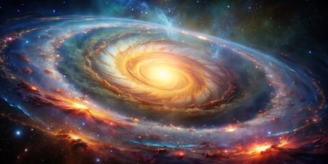 Fototapeta premium A celestial dance of swirling cosmic dust, ethereal nebulae, and distant stars, illuminating the vast expanse of the cosmos.
