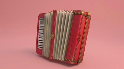 Bright Red Accordion on Clean Background