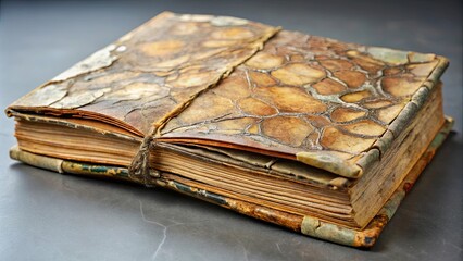 A well-worn leather-bound book, its pages yellowed with age, reveals the secrets of time through its faded ink and delicate textures.