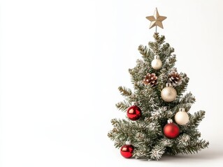 Festive miniature christmas tree with red and white ornaments