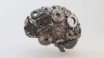a brain composed of gears and mechanical parts, with gears turning and cogs rotating