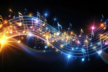 Obraz premium Musical notes in the air musical note with waves of light and sound