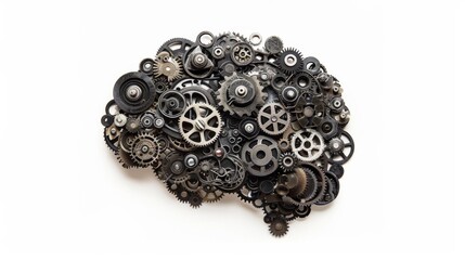 a brain composed of gears and mechanical parts, with gears turning and cogs rotating